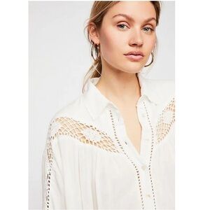FREE PEOPLE Katie Bird Button Down Crinkled Rayon Blouse